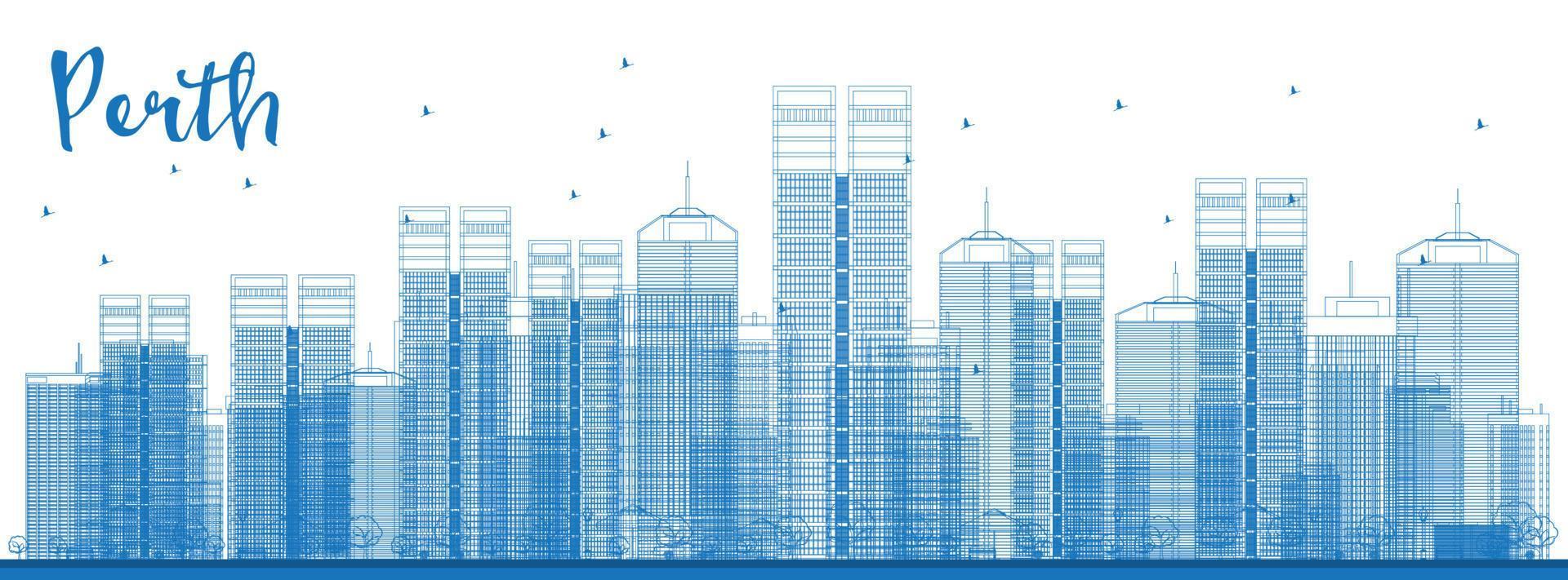 Perth skyline with blue buildings. vector