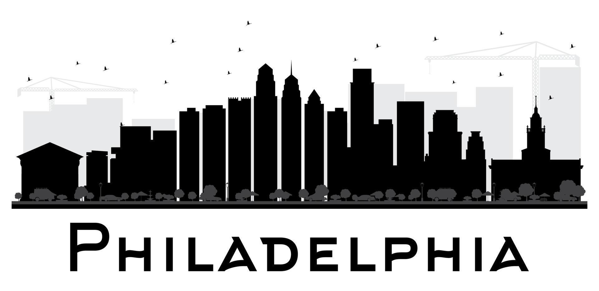 silueta en blanco y negro del horizonte de la ciudad de filadelfia. vector