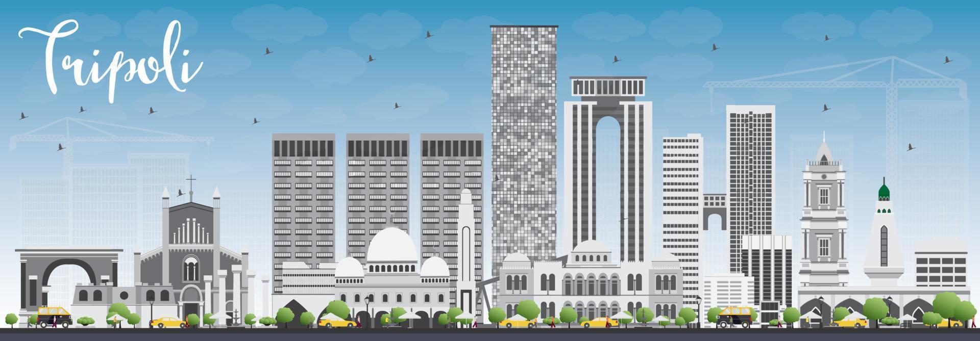 Tripoli Skyline with Gray Buildings and Blue Sky. vector
