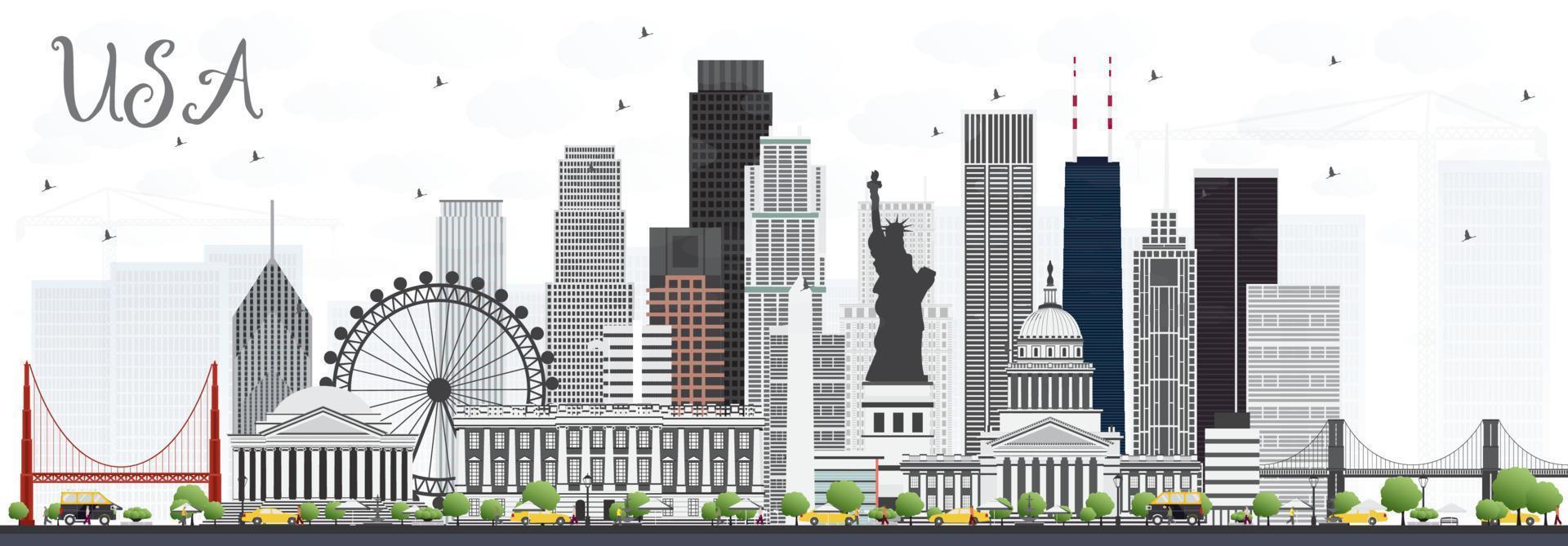 USA Skyline with Gray Skyscrapers and Landmarks. vector