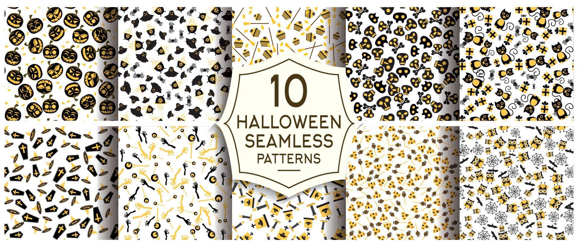 conjunto de 10 patrones sin fisuras de halloween. vector