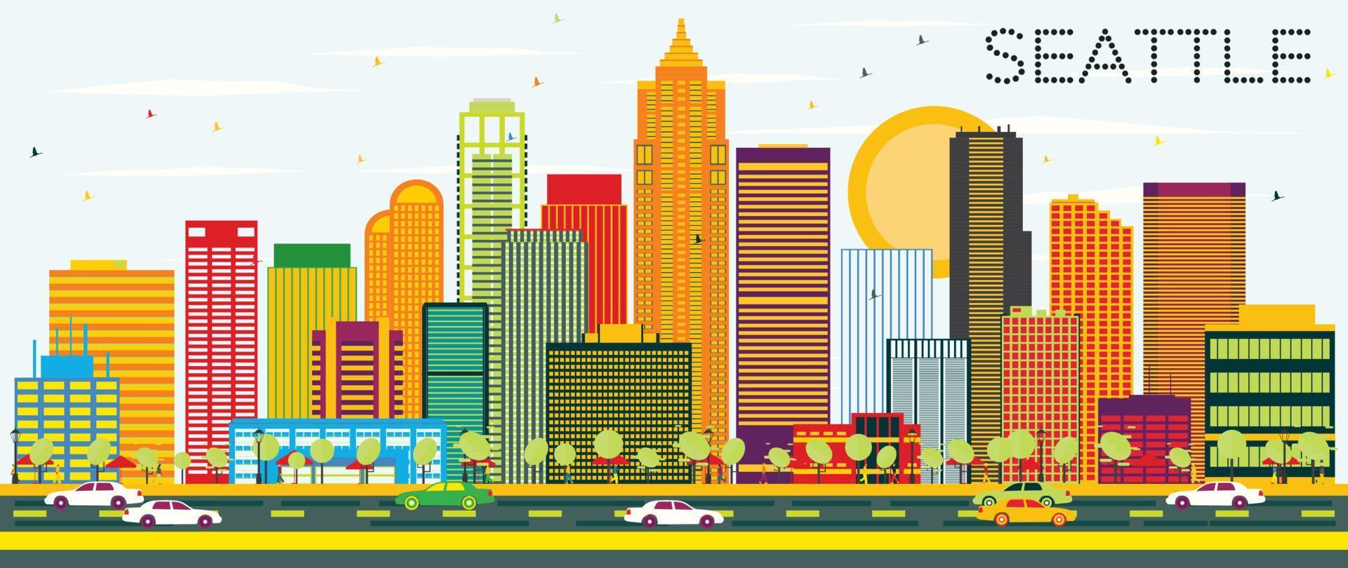 Abstract Seattle Skyline with Color Buildings. vector
