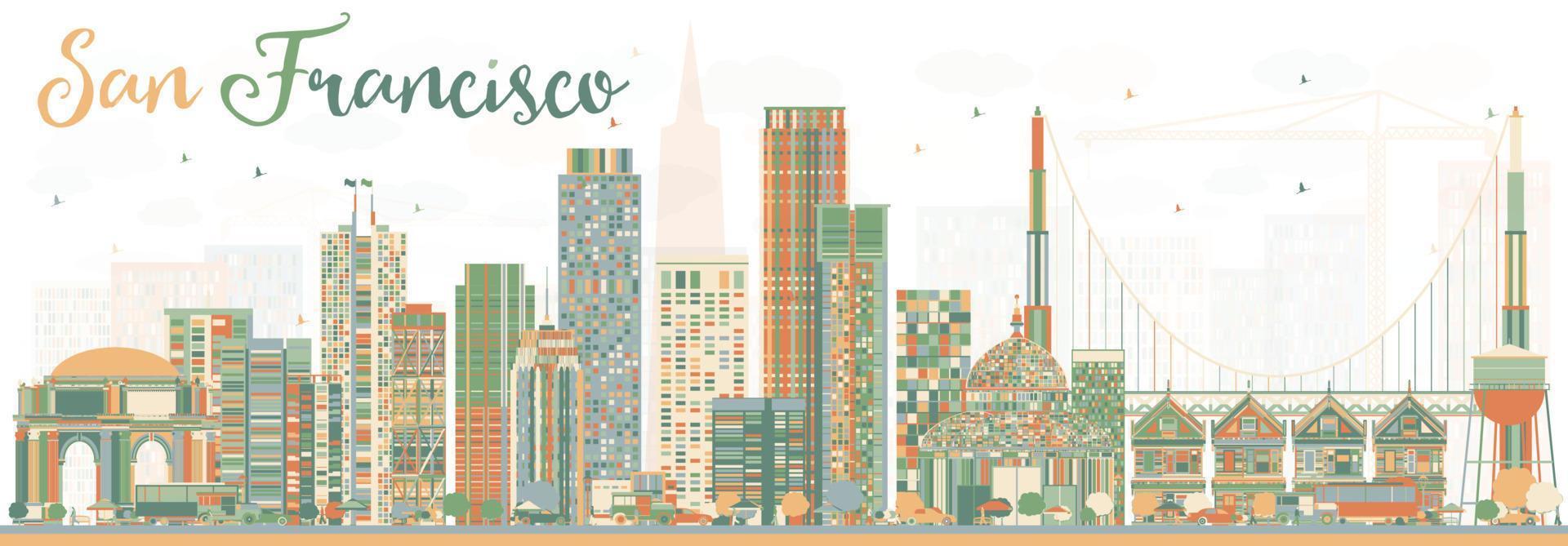 Abstract San Francisco Skyline with Color Buildings. vector