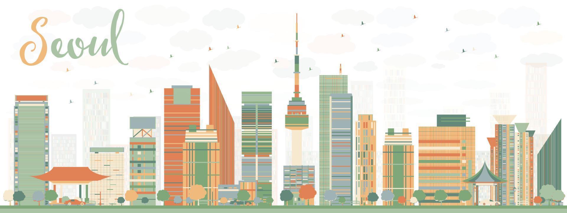 Abstract Seoul Skyline with Color Buildings. vector