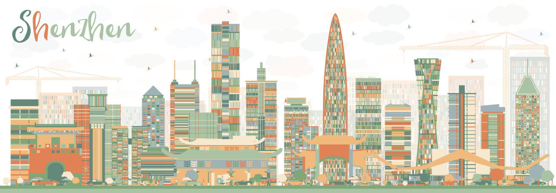 Shenzhen Skyline with Color Buildings. vector