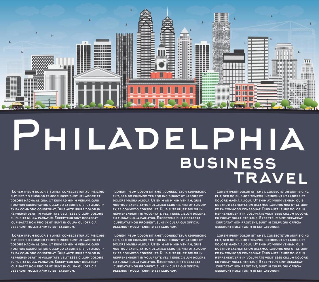 Philadelphia Skyline with Gray Buildings, Blue Sky and Copy Space. vector