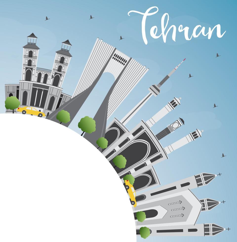 Tehran Skyline with Gray Landmarks, Blue Sky and Copy Space. vector