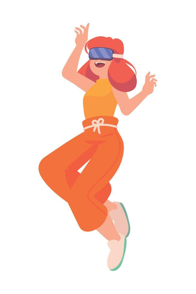 woman using vr goggles vector