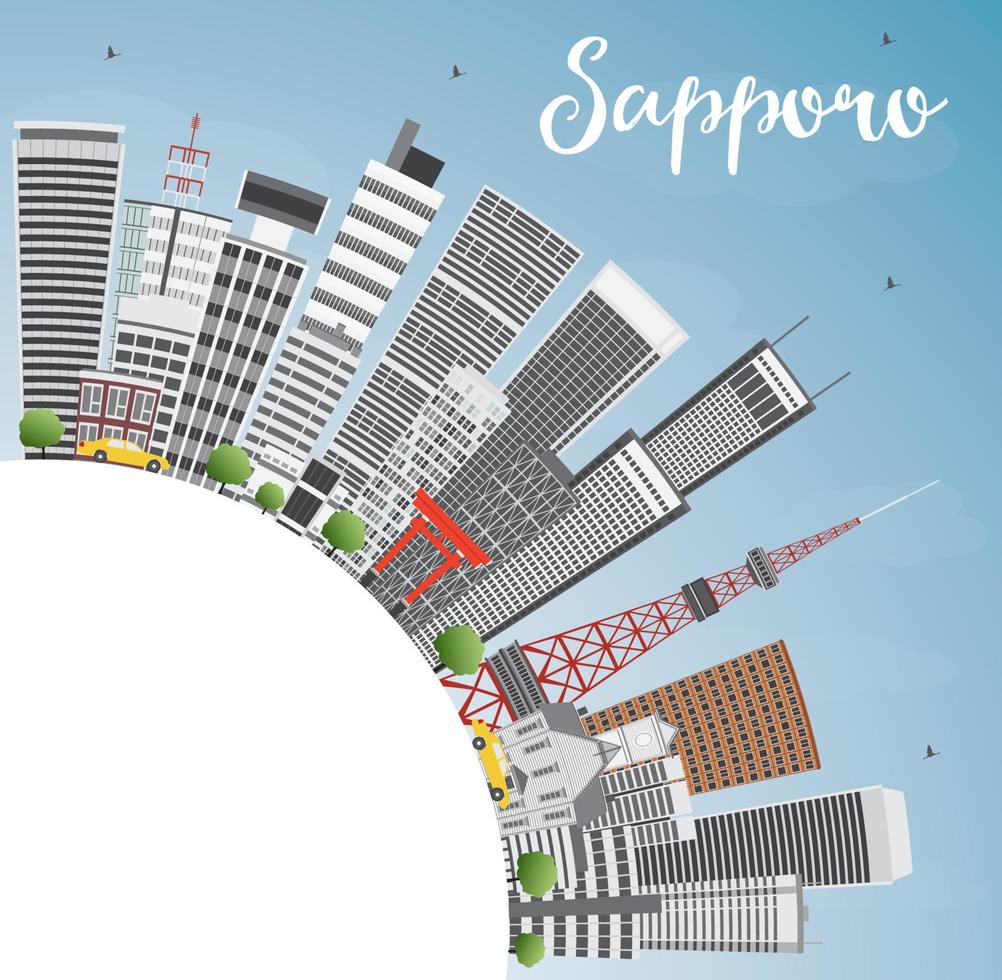 horizonte de sapporo con edificios grises, cielo azul y espacio para copiar. vector