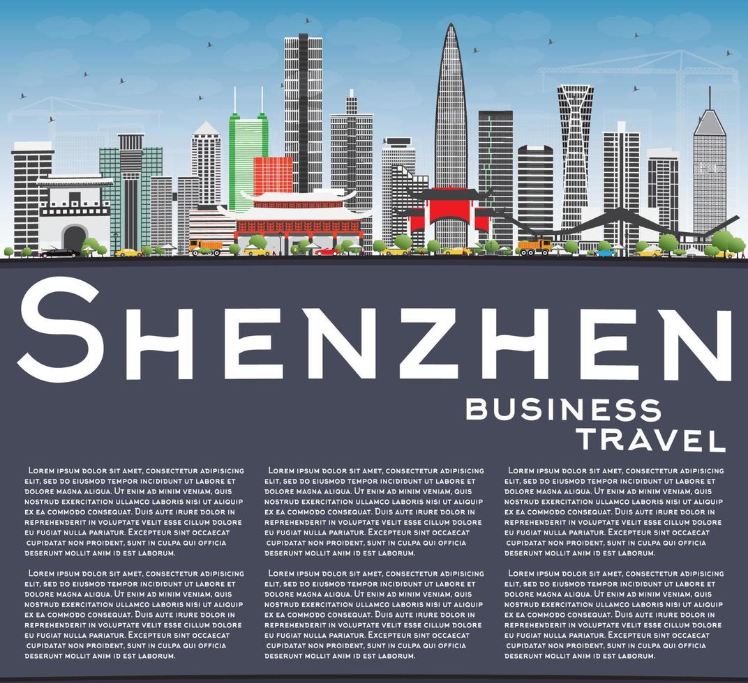 Shenzhen Skyline with Gray Buildings, Blue Sky and Copy Space. vector