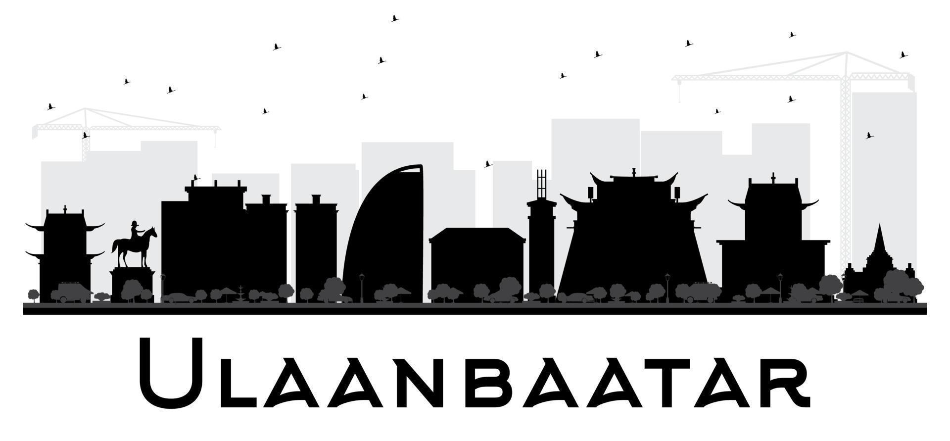 Ulaanbaatar City skyline black and white silhouette. vector