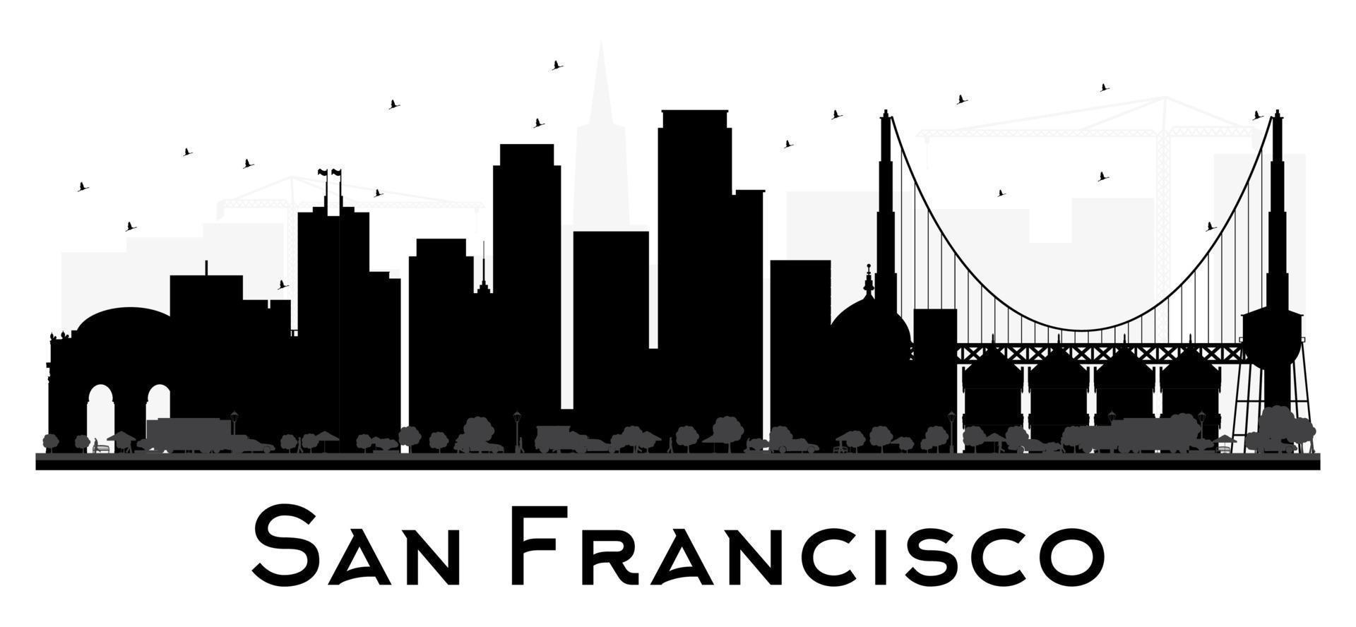 silueta en blanco y negro del horizonte de la ciudad de san francisco. vector