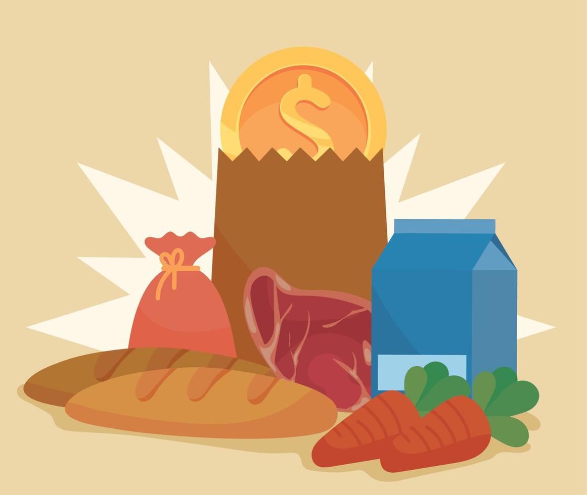 alimentos y monedas vector