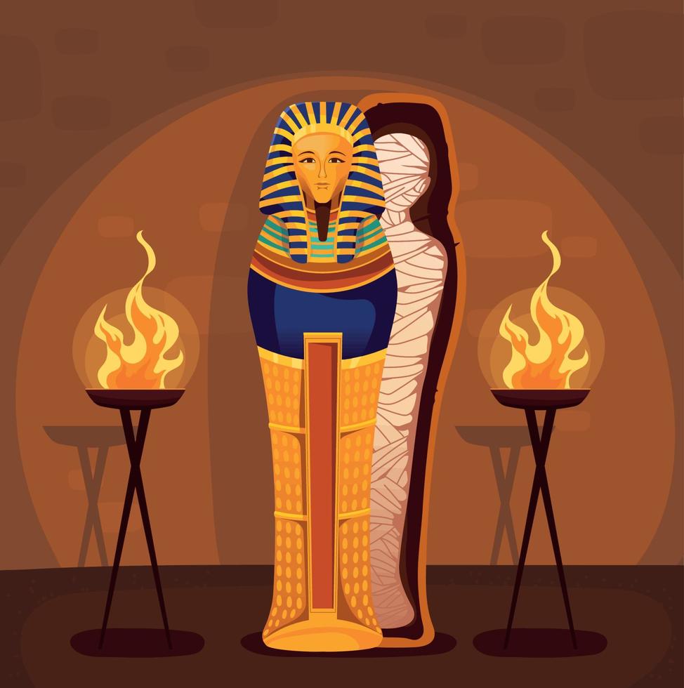 egyptian mummy in sarcophagus vector