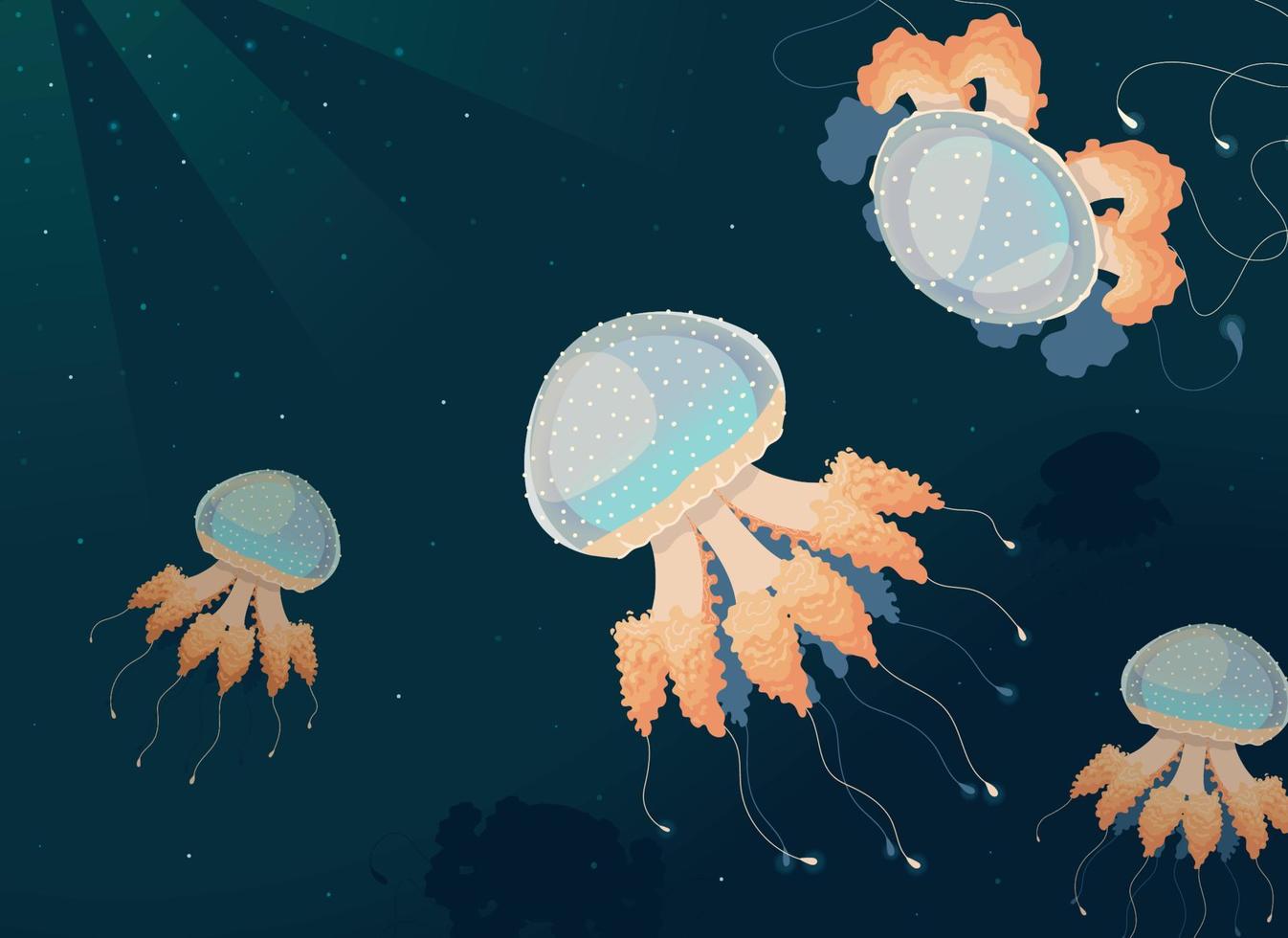 jellyfishes underwater dark vector