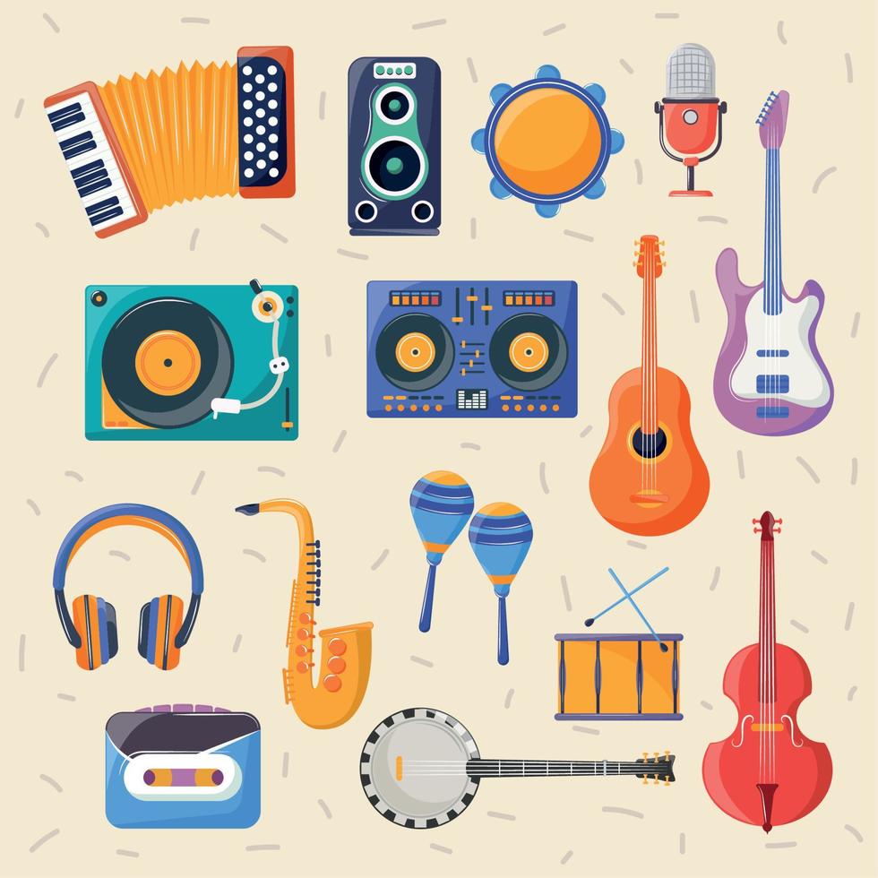 conjunto de iconos de instrumentos musicales vector