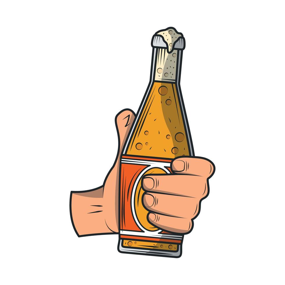 hand with beer bottle icon vector