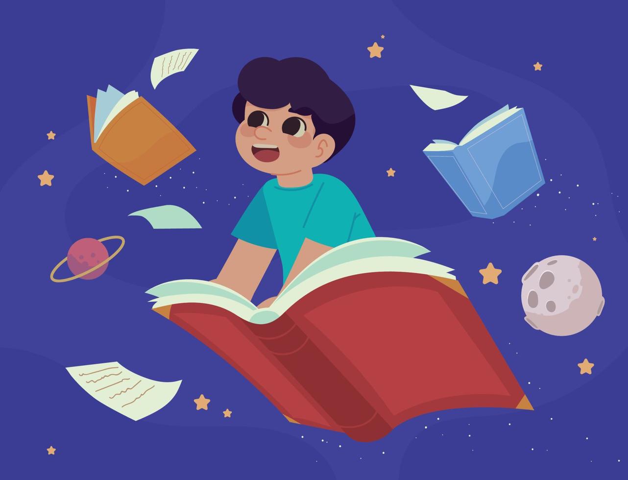 happy boy with open book vector