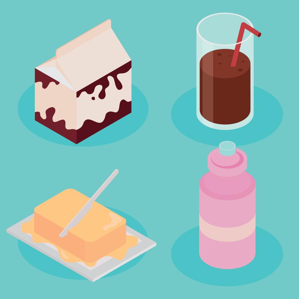 set of isometric milk products vector