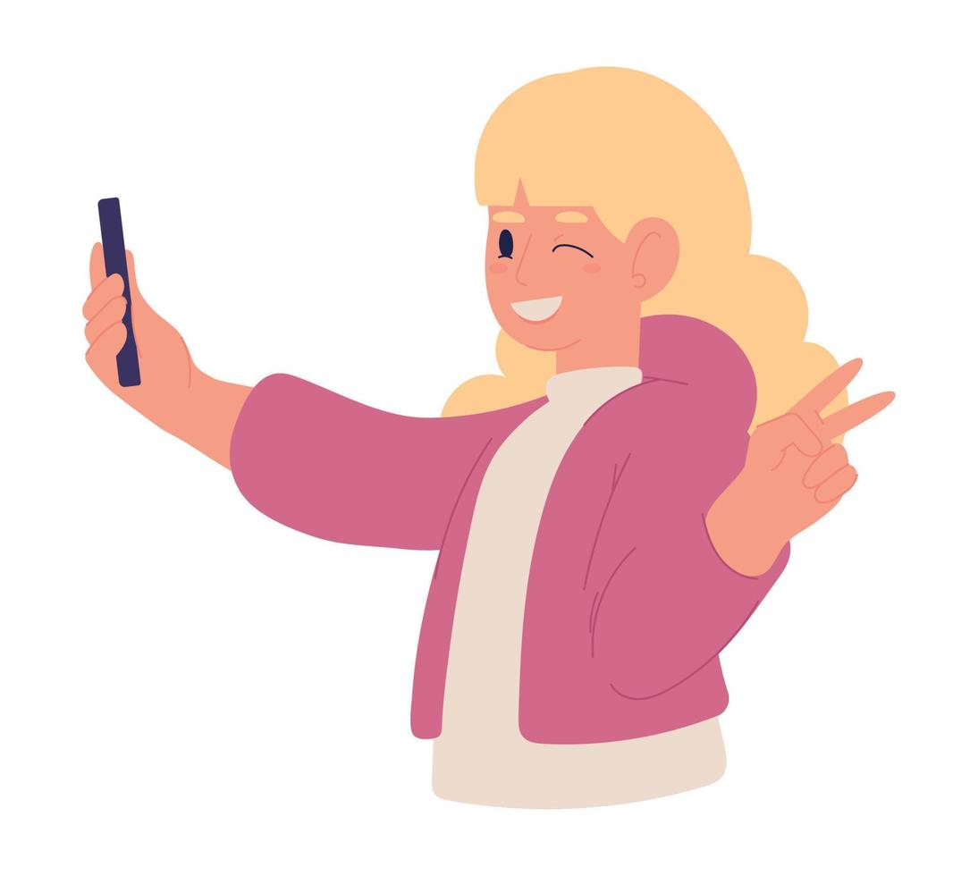 mujer rubia tomando selfie vector