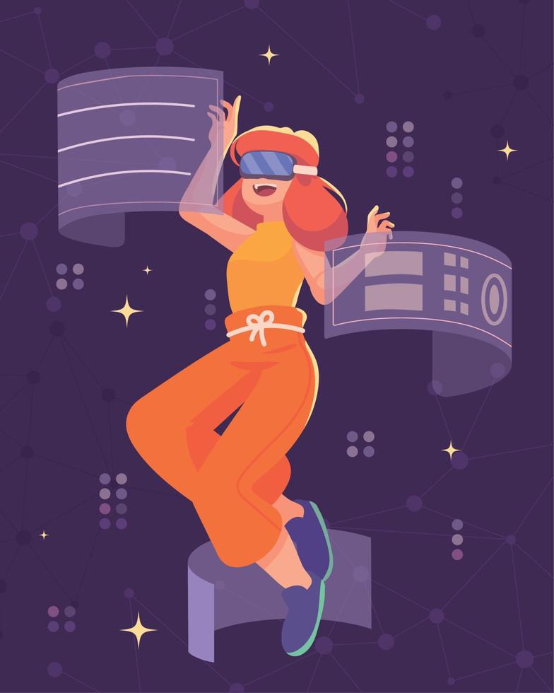 woman with goggles for metaverse vector