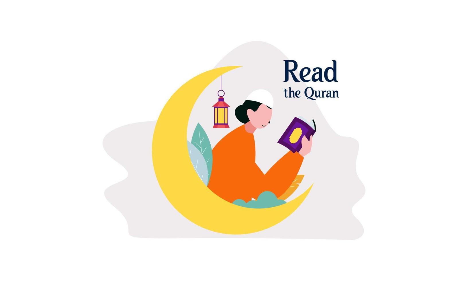 gente musulmana leyendo la ilustración del sagrado corán vector