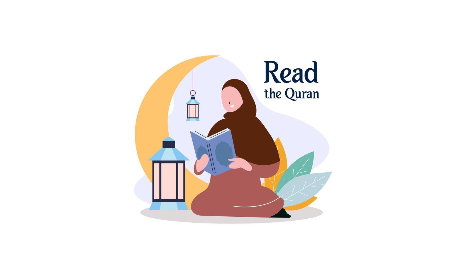 Muslim People Reading Holy Quran Illustration vector