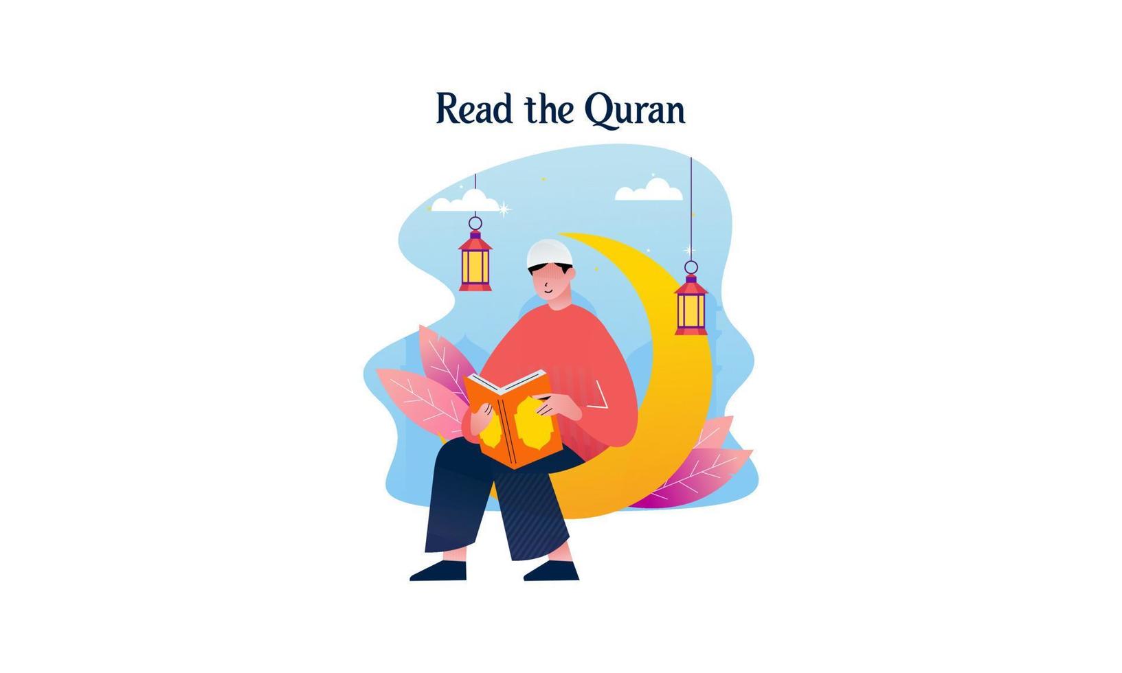 Muslim People Reading Holy Quran Illustration vector