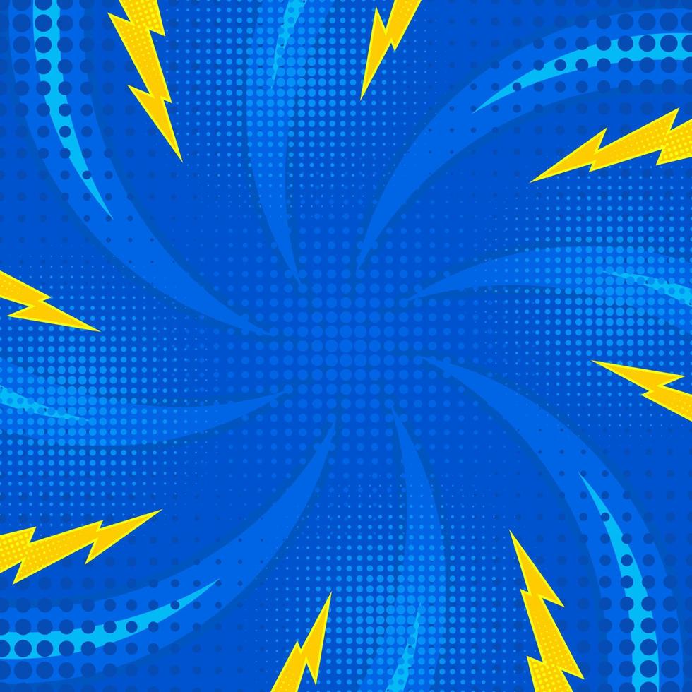 Blue abstract comic background pop art background for poster or book in blue color radial rays backdrop with halftone effect vector