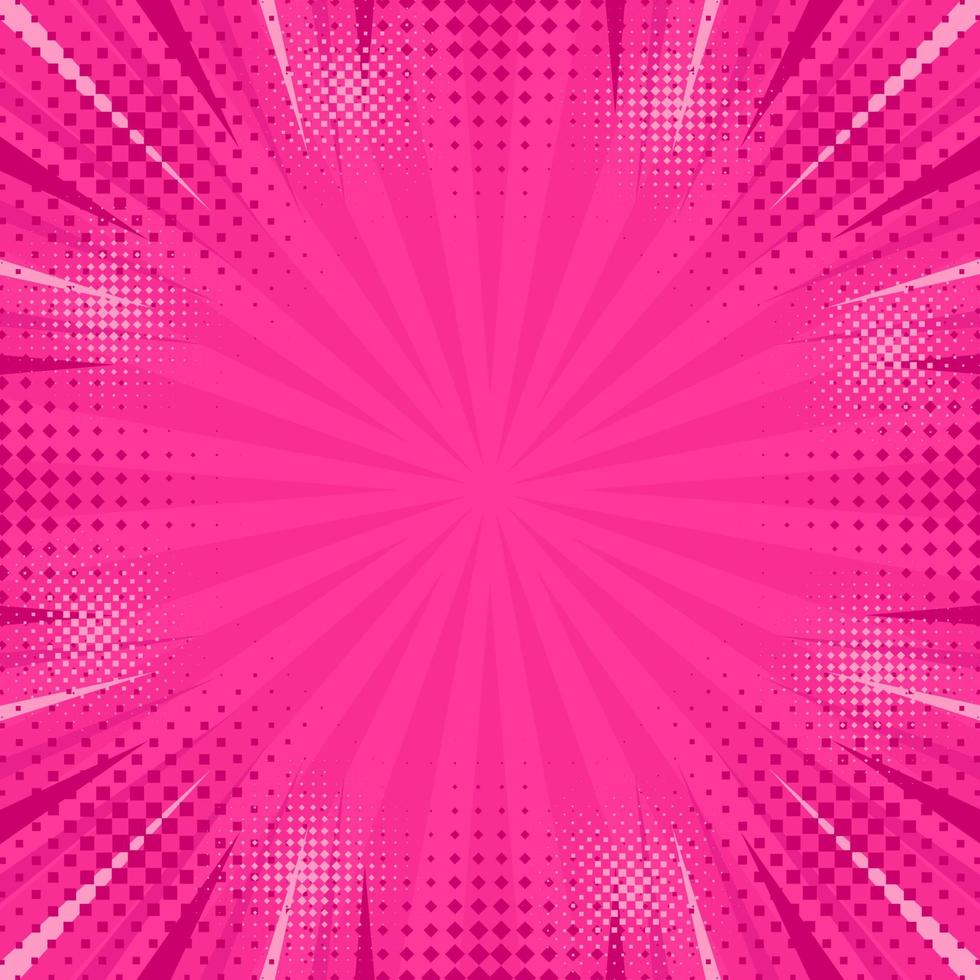 fondo de arte pop de fondo cómico abstracto rosa para póster o libro en color rosa rayos radiales telón de fondo con efecto de trama de semitonos vector