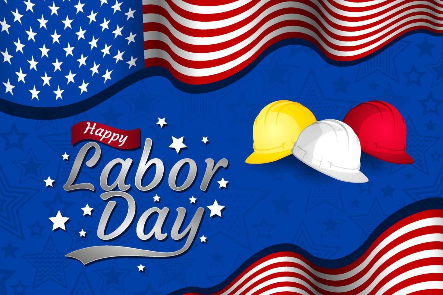 Labor Day Vector greeting card. United States national holiday illustration with United States flag safety helmet