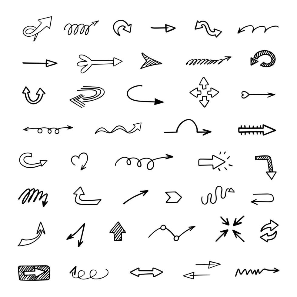 Vector set of hand drawn arrows, elements for presentation