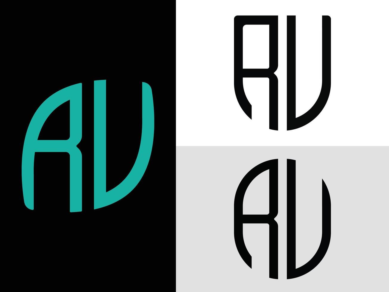 Creative Initial Letters RU Logo Designs Bundle. vector
