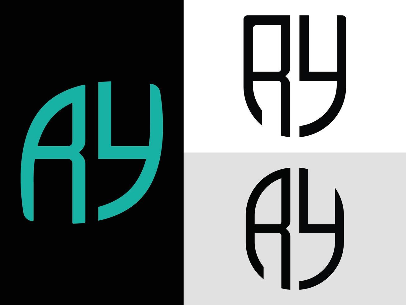 paquete de diseños de logotipo ry de letras iniciales creativas. vector