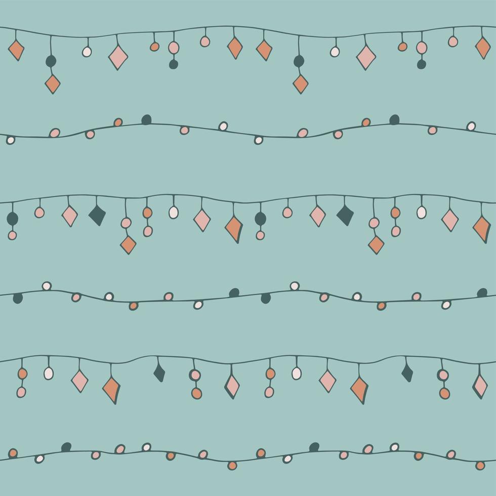 Vector set of seamless patterns of hand drawn beads, hearts, garlands. Abstract background from decorative doodle elements