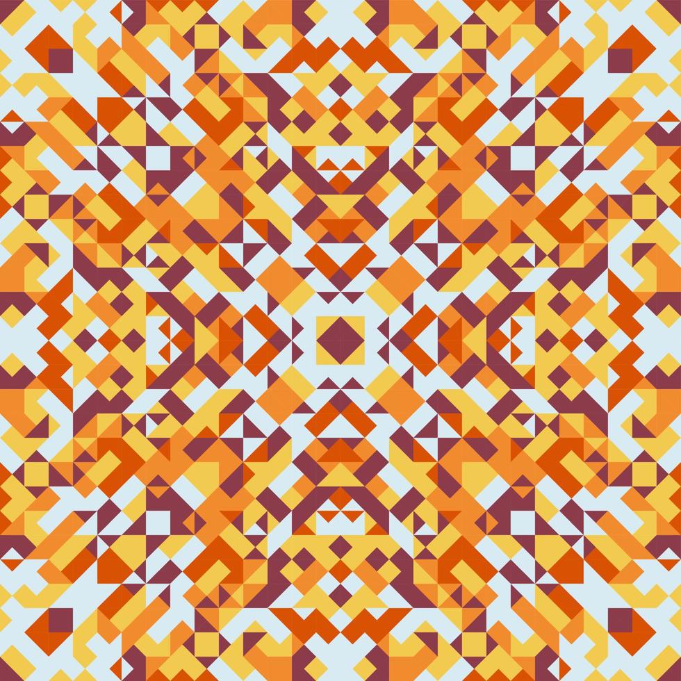 Vector seamless pattern of simple geometric shapes. Repeating endless ornament of squares, rhombuses and triangles. Colorful abstract background, wallpaper. Image with kaleidoscope effect, tiles