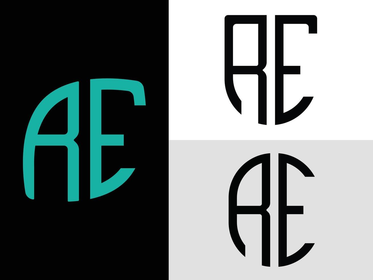 Creative Initial Letters RE Logo Designs Bundle. vector