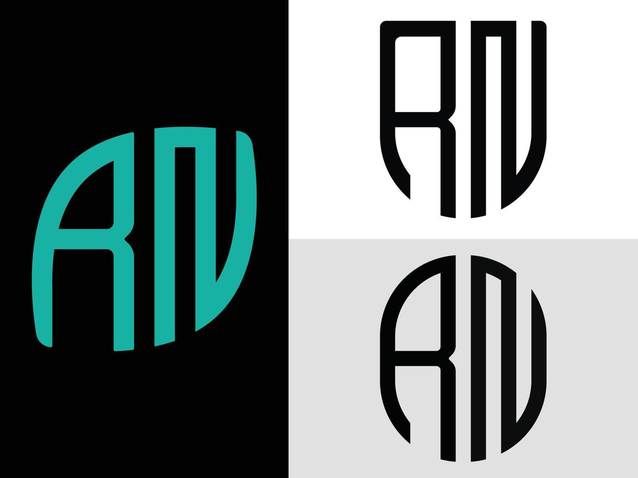Creative Initial Letters RN Logo Designs Bundle. vector