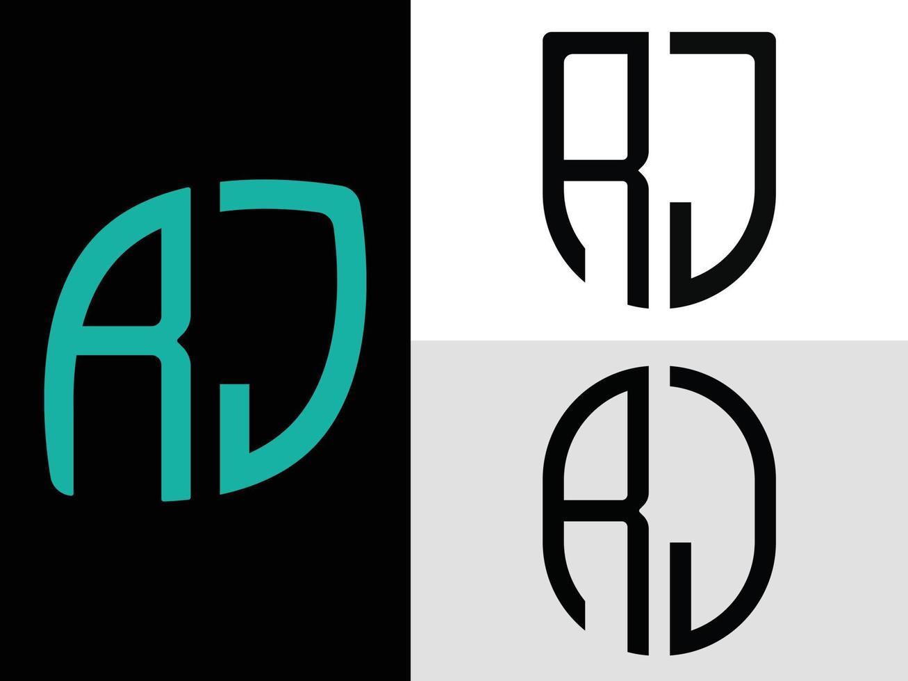 paquete de diseños de logotipo de letras iniciales creativas rj. vector