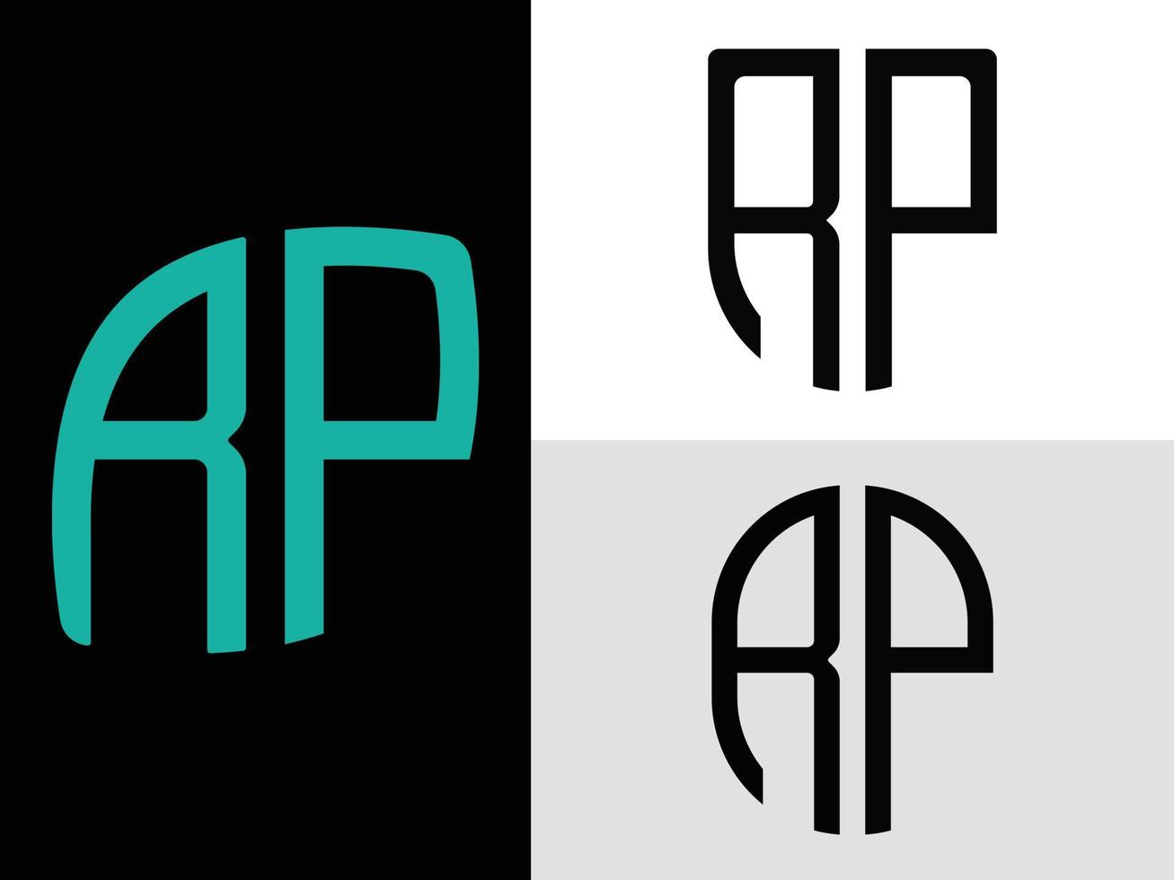 paquete de diseños de logotipo rp de letras iniciales creativas. vector