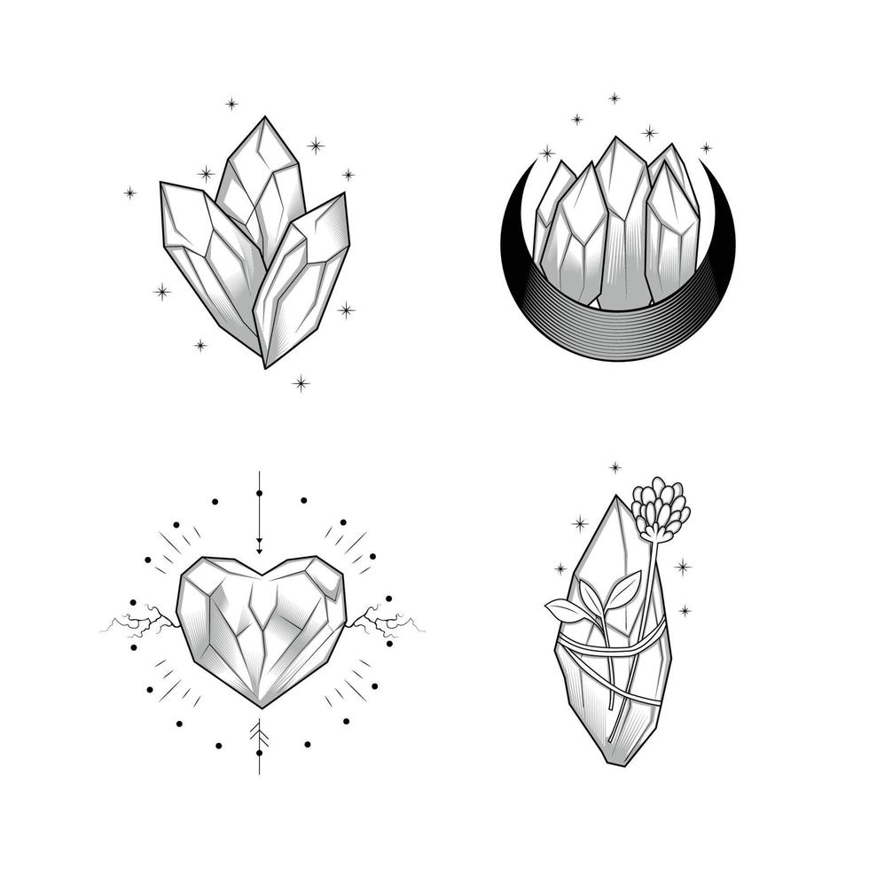 conjunto de diseño de tatuaje de piedras preciosas de cristal vector