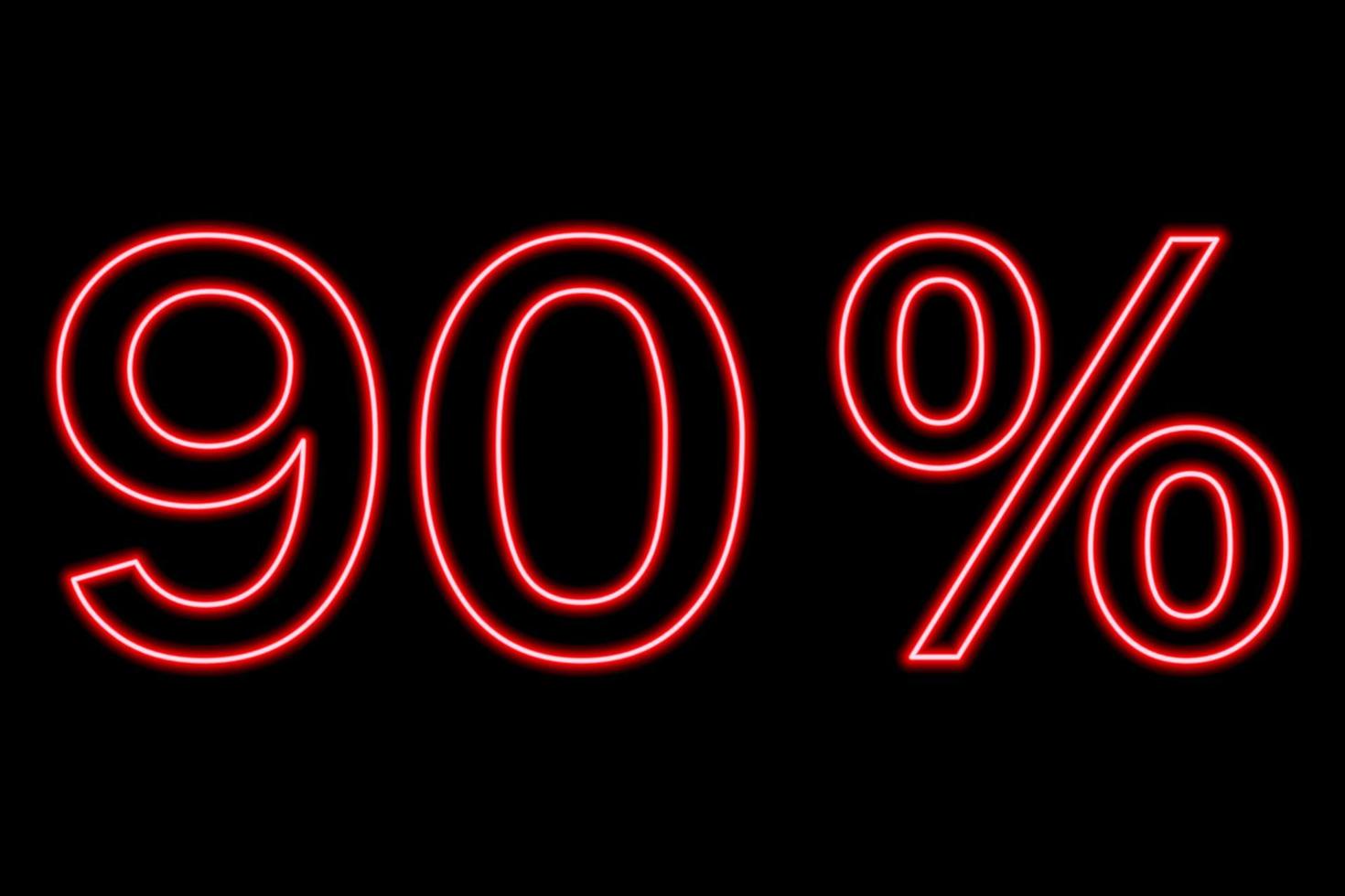 90 percent inscription on a black background. Red line in neon style. vector