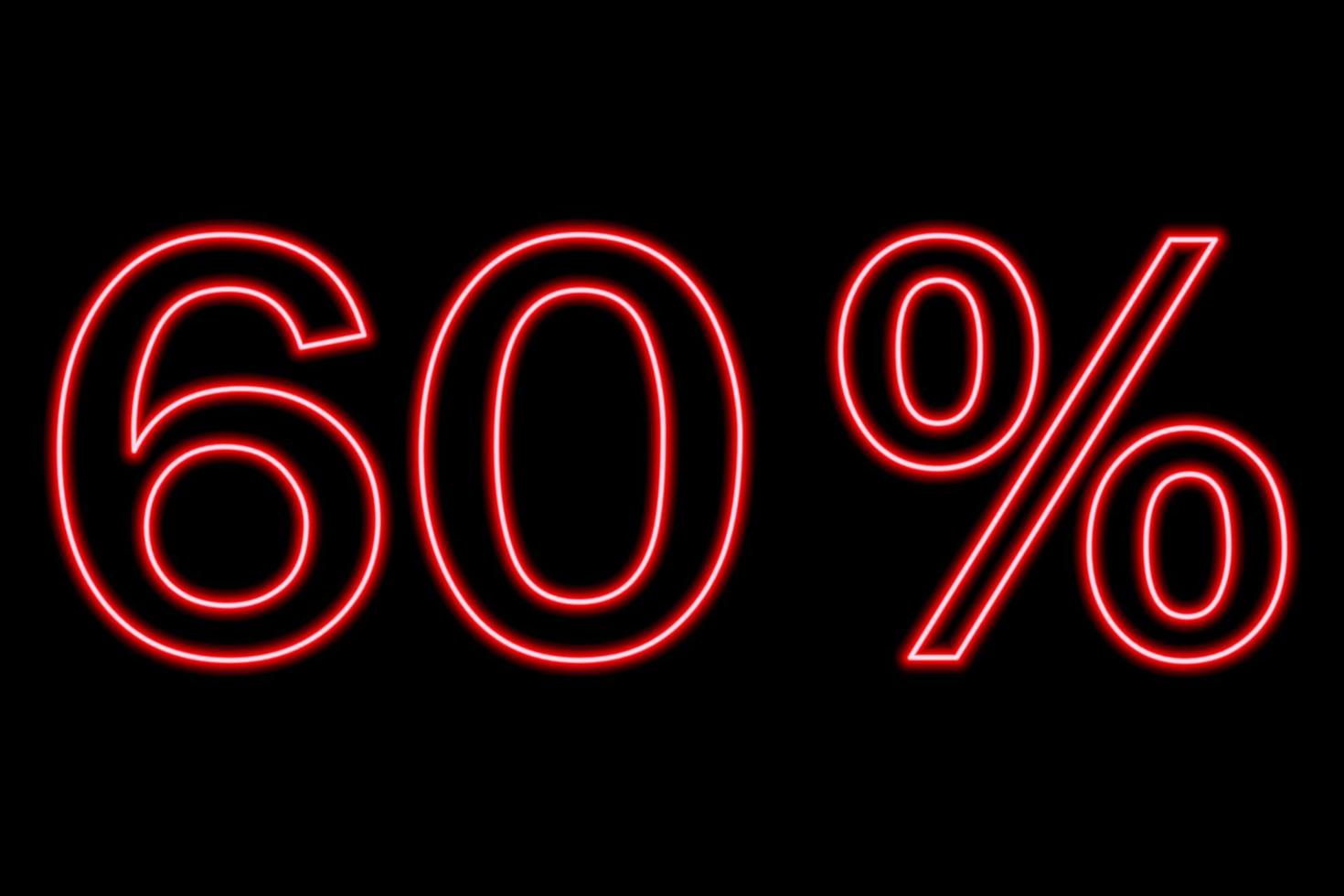 60 percent inscription on a black background. Red line in neon style. vector