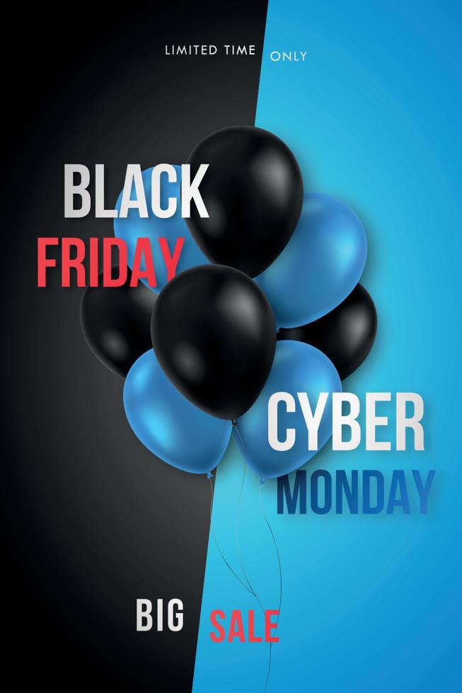 cartel de promoción de viernes negro y lunes cibernético. vector