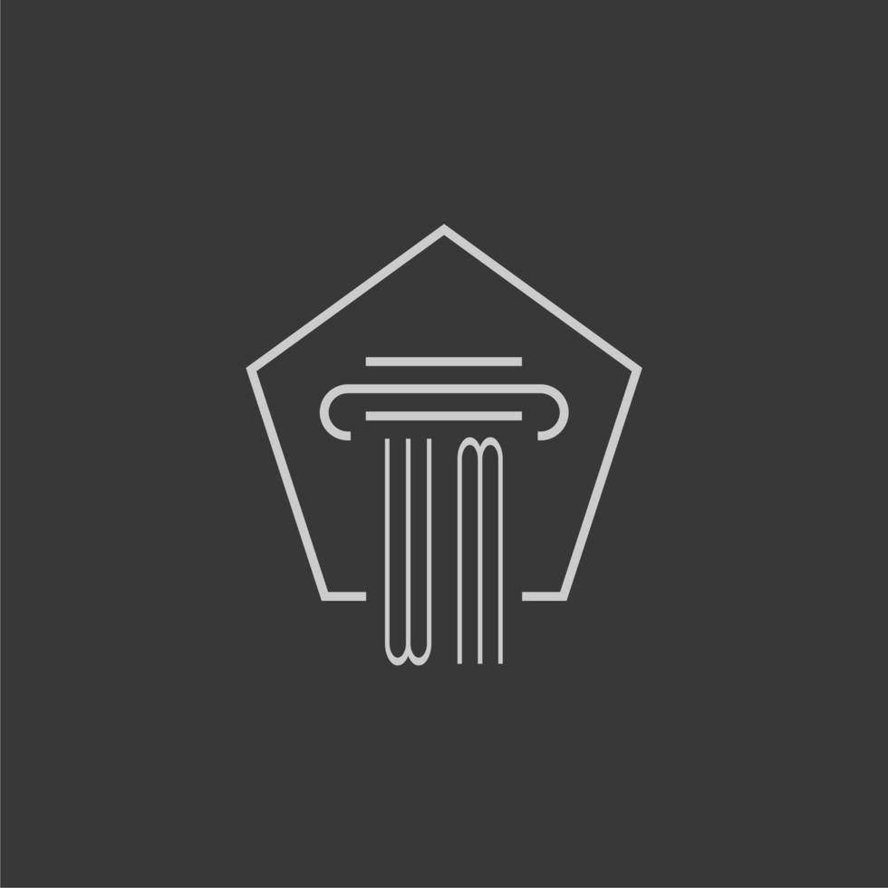 initial monogram WM with monoline pillar logo design vector