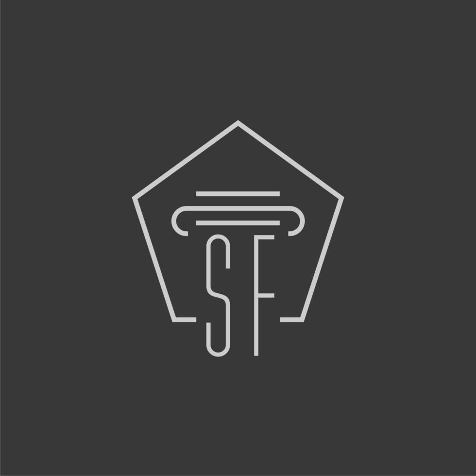 initial monogram SF with monoline pillar logo design vector