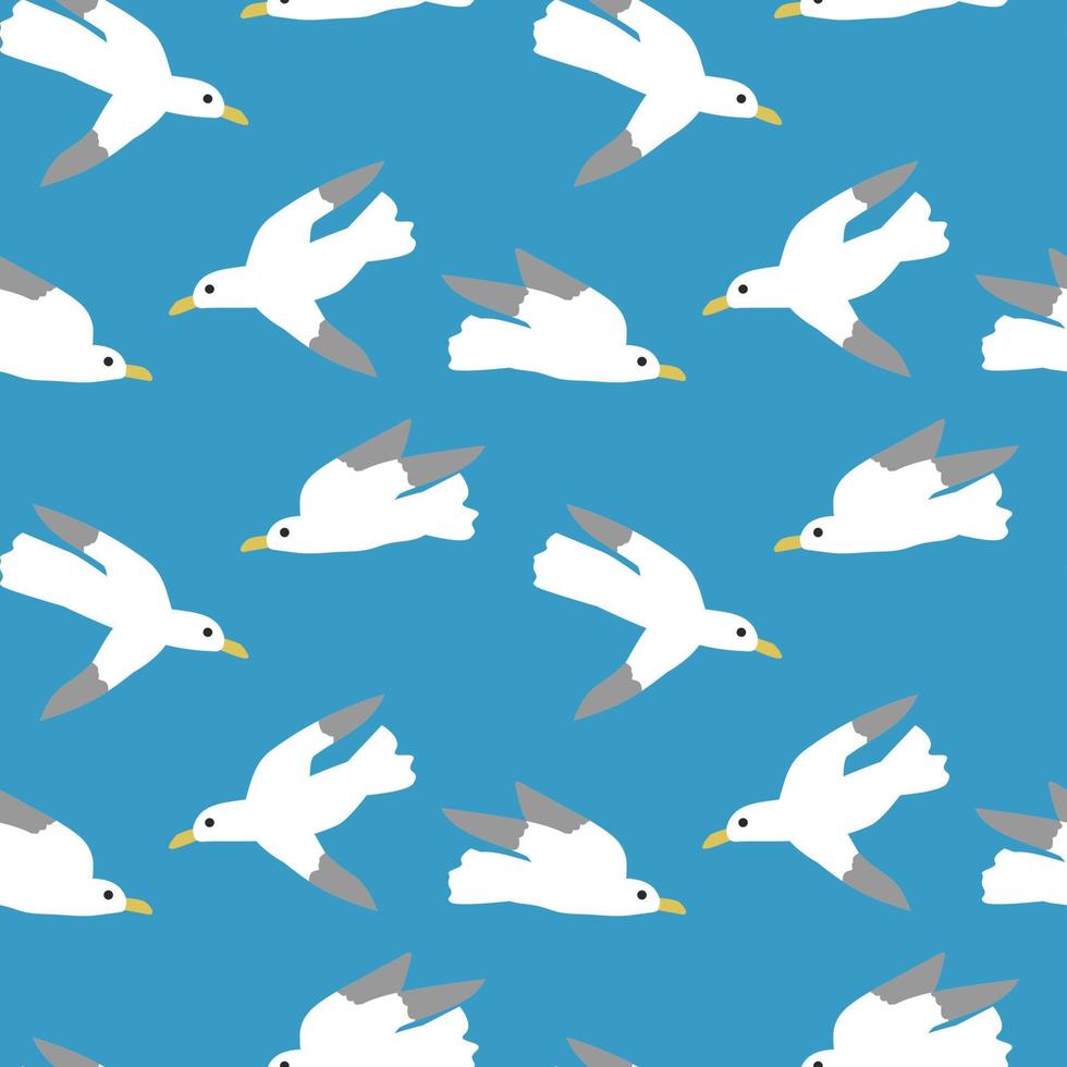 Seagull vector flat seamless pattern. Background for wallpaper, wrapping, packing, and backdrop. Endless wild animal print.