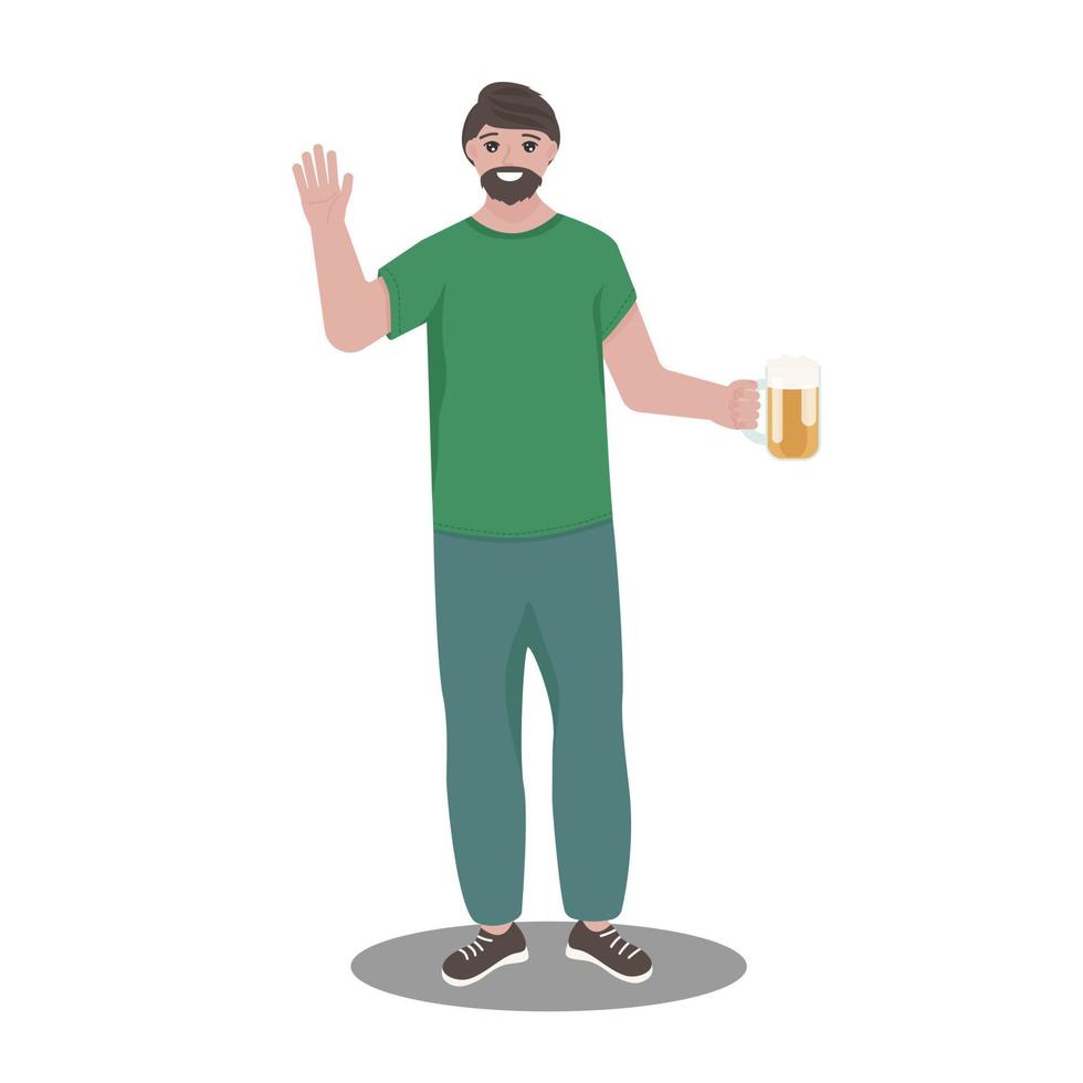 hombre bebiendo cerveza de vidrio. ilustración vectorial en estilo plano. vector