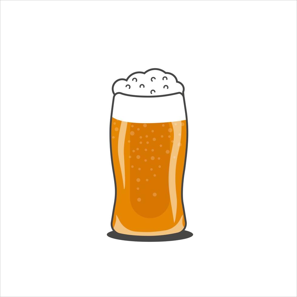 Glass of golden beer with foam minimal design. Isolated vector illustration. Cold drink for hot day. May be used for pub.