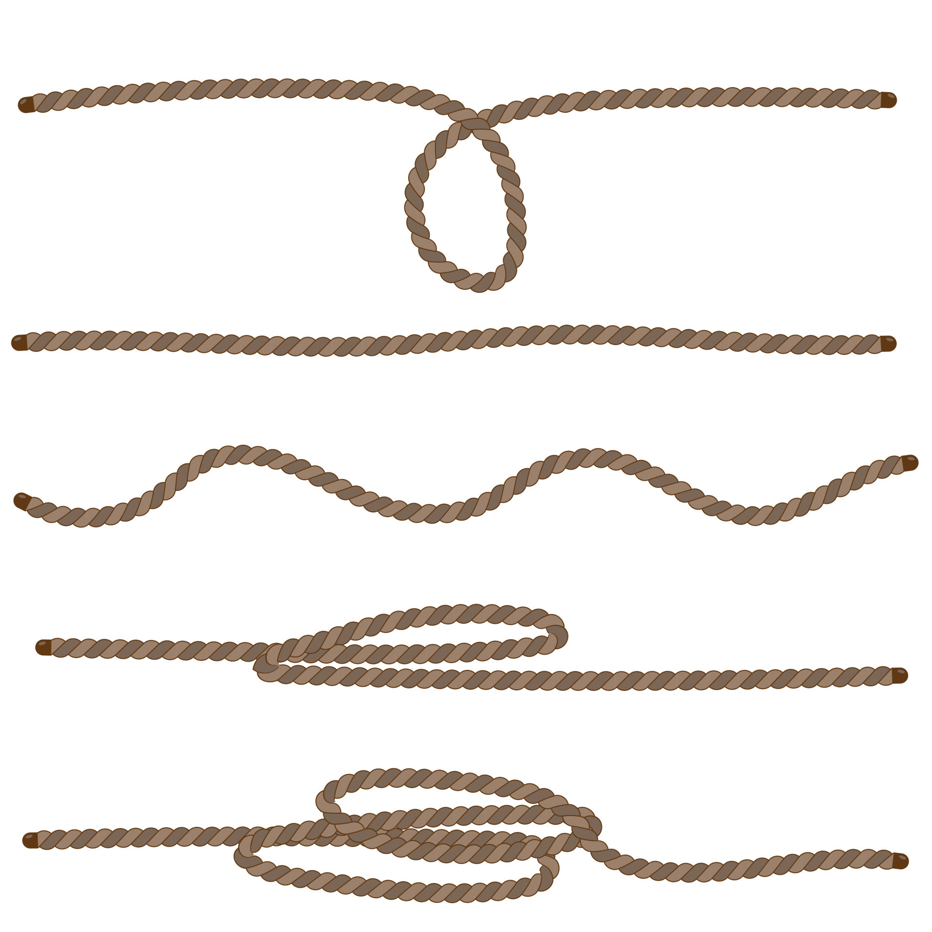 Braun natural jute rope set vector illustration. Twine collection